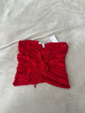 Urban Outfitters Red Ruched Strapless Tube Top with Drawstring